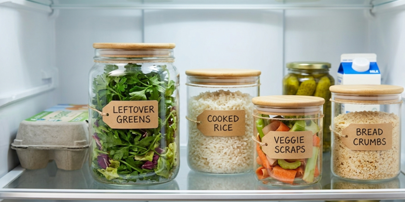 Discraption: Discover 10 creative hacks to transform leftover ingredients, learn smart labeled storage tips, and master zero-waste prepping for delicious weekly meals.