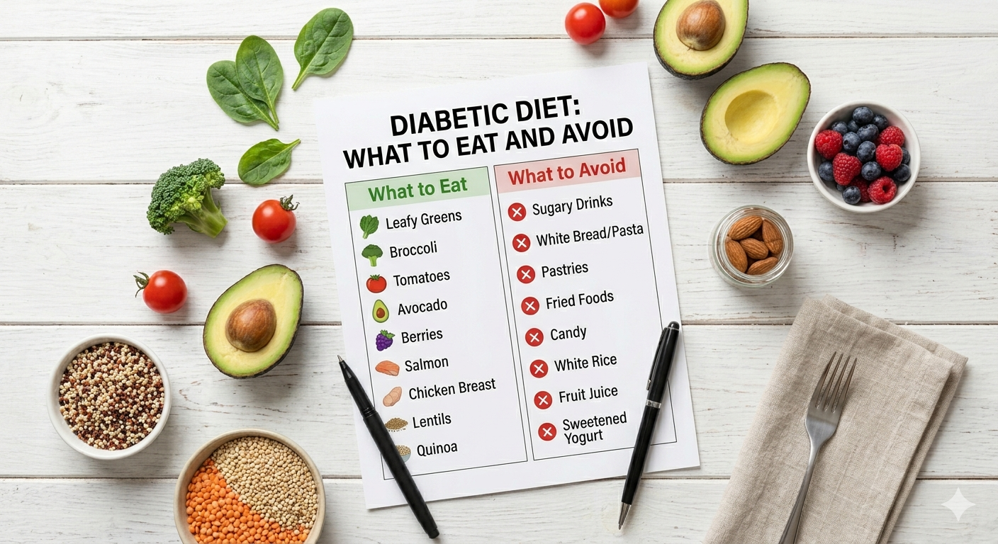 Healthy Type 2 diabetic meal plan plate with balanced food including vegetables, whole grains, and lean protein.