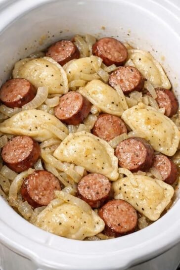 Slow Cooker Sausage and Pierogies