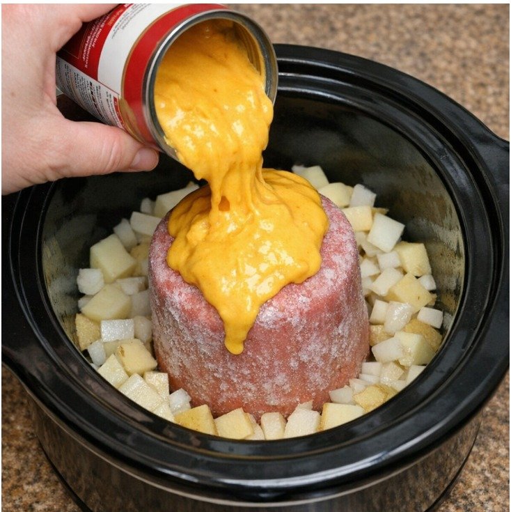 Cheesy Bologna and Potato Slow Cooker Hash