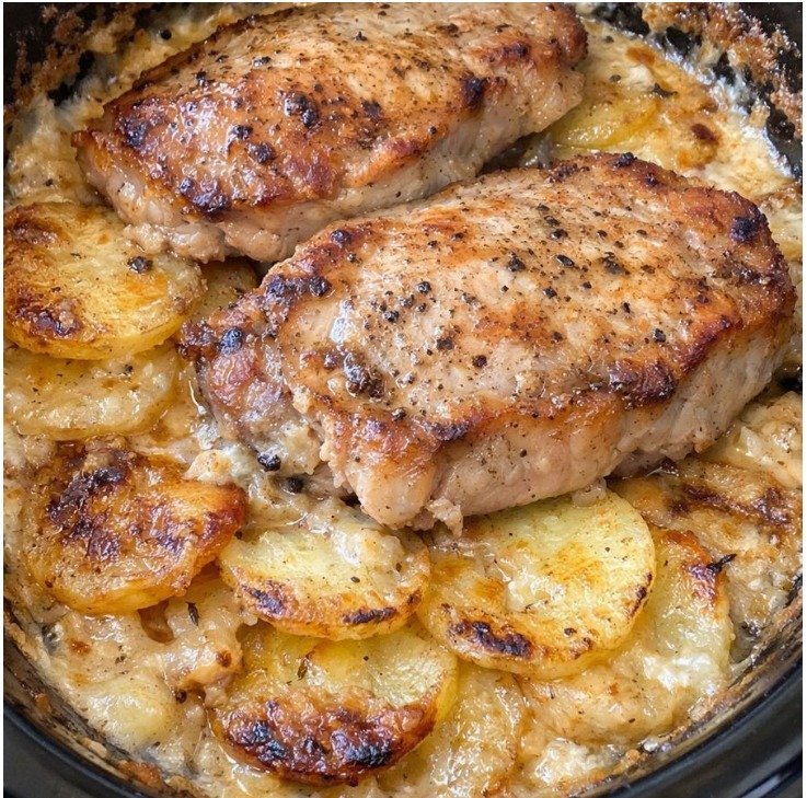 Slow Cooker Pork Chops and Scalloped Potatoes